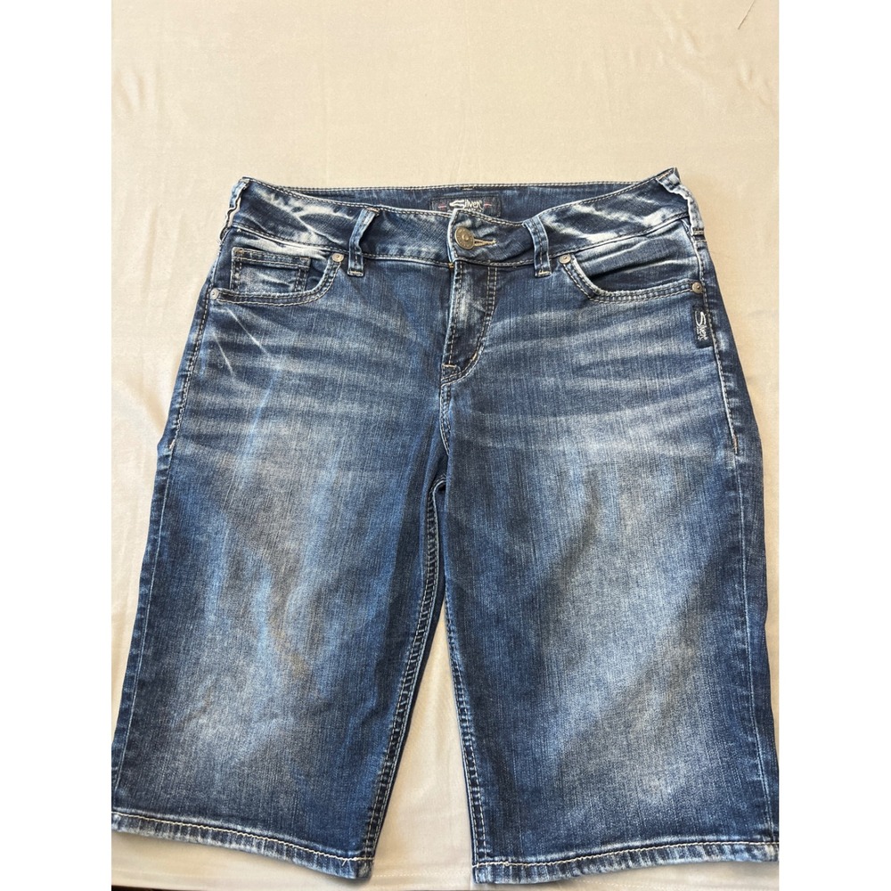 Silver Jeans Co Suki Mid Bermuda Shorts W29 L11 Medium Wash Denim L53904SPR351
